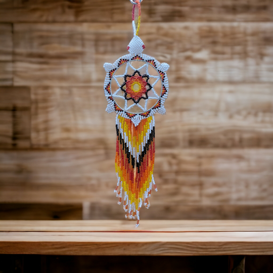 White Sun Star Beaded Dream Catcher