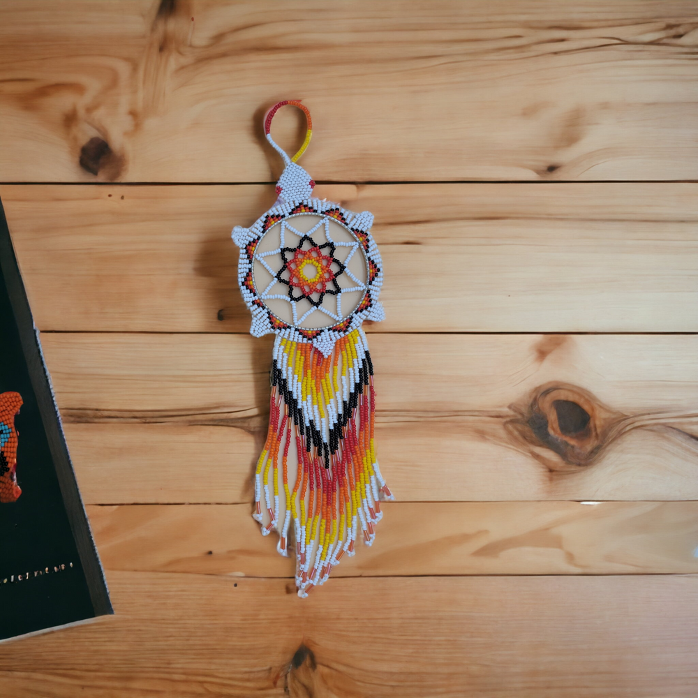 White Sun Star Beaded Dream Catcher