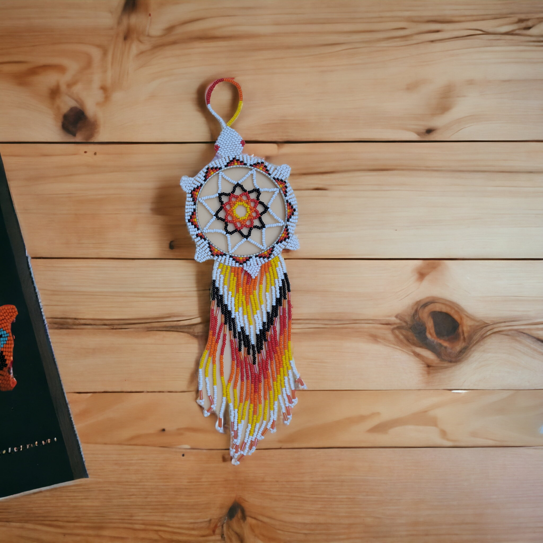 White Sun Star Beaded Dream Catcher