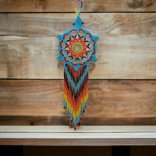 Teal Sun Star Beaded Dream Catcher