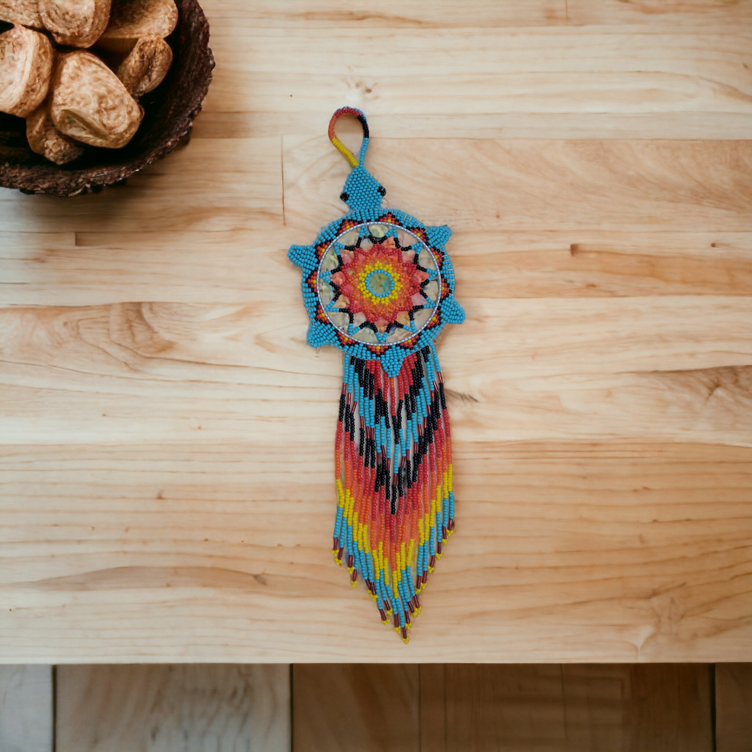 Teal Sun Star Beaded Dream Catcher