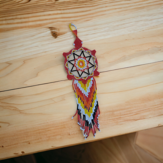 Red and white Sun Star Beaded Dream Catcher