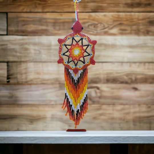 Red and Black Sun Star Beaded Dream Catcher