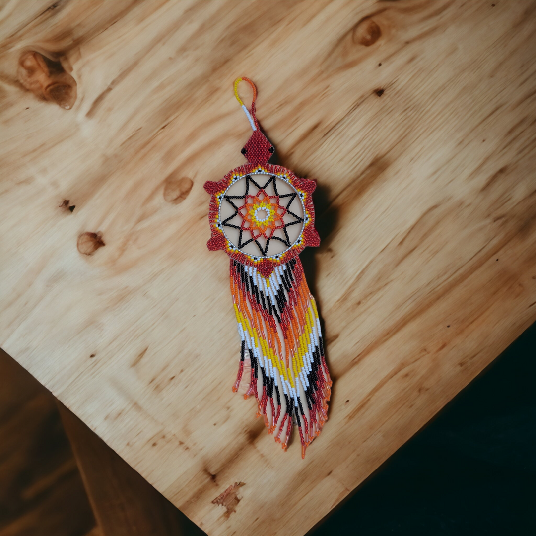 Red and Black Sun Star Beaded Dream Catcher