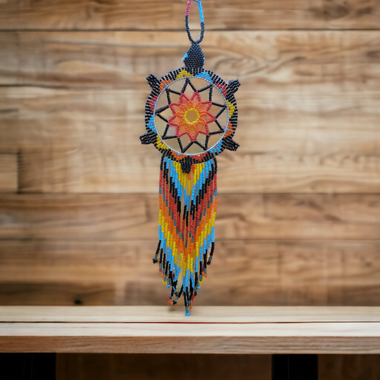 Black and Sky Blue Sun Star Beaded Dream Catcher