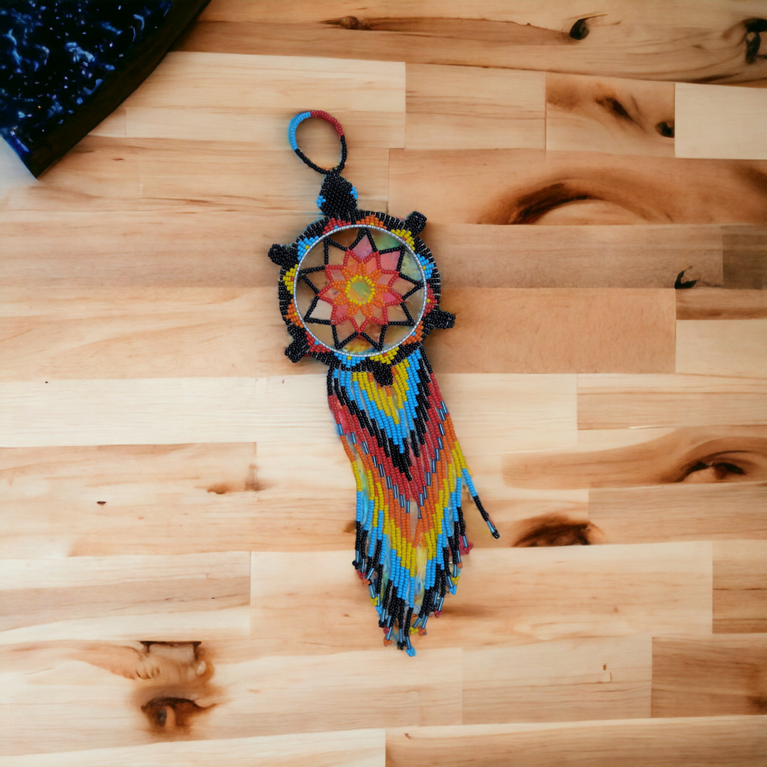 Black and Sky Blue Sun Star Beaded Dream Catcher