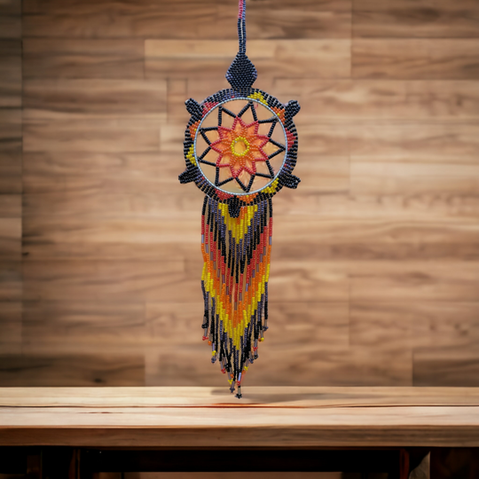 Black and Yellow Sun Star Beaded Dream Catcher