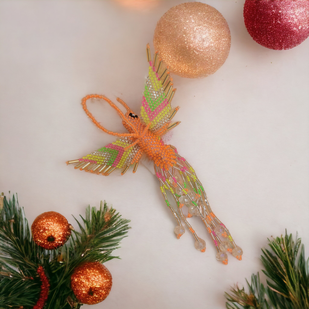 Neon Orange Beaded Humming Bird