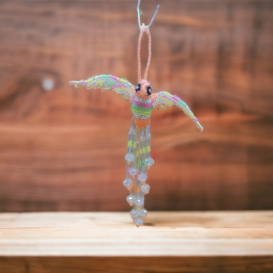 Neon Orange Beaded Humming Bird