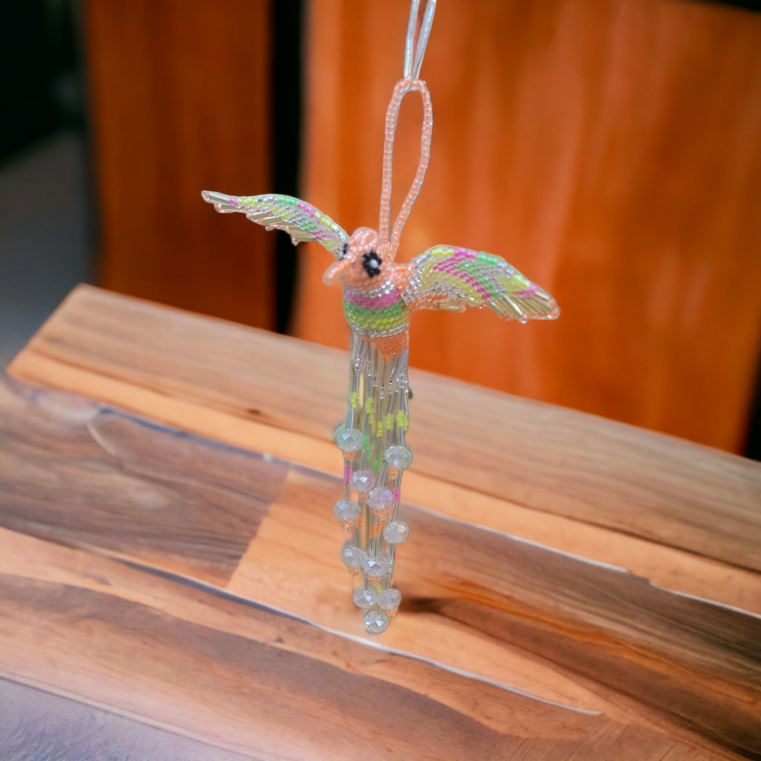 Neon Orange Beaded Humming Bird