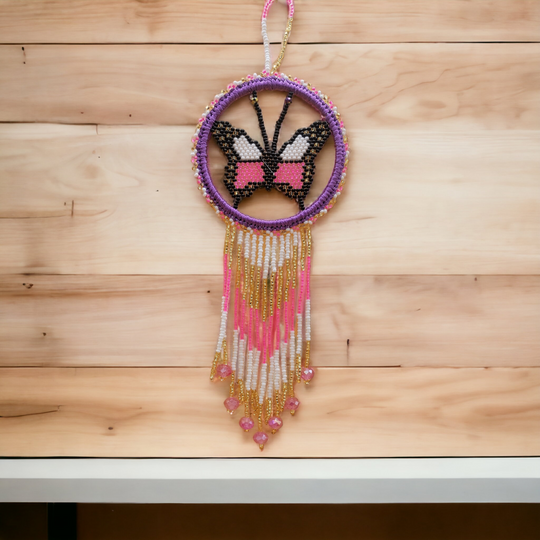 Pink and White Butterfly Dream Catcher