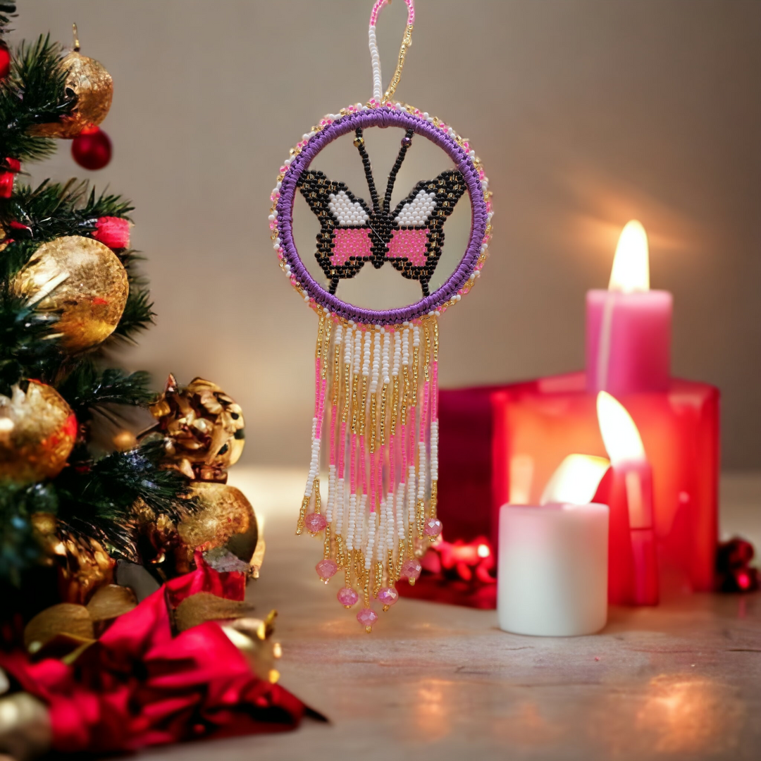 Pink and White Butterfly Dream Catcher