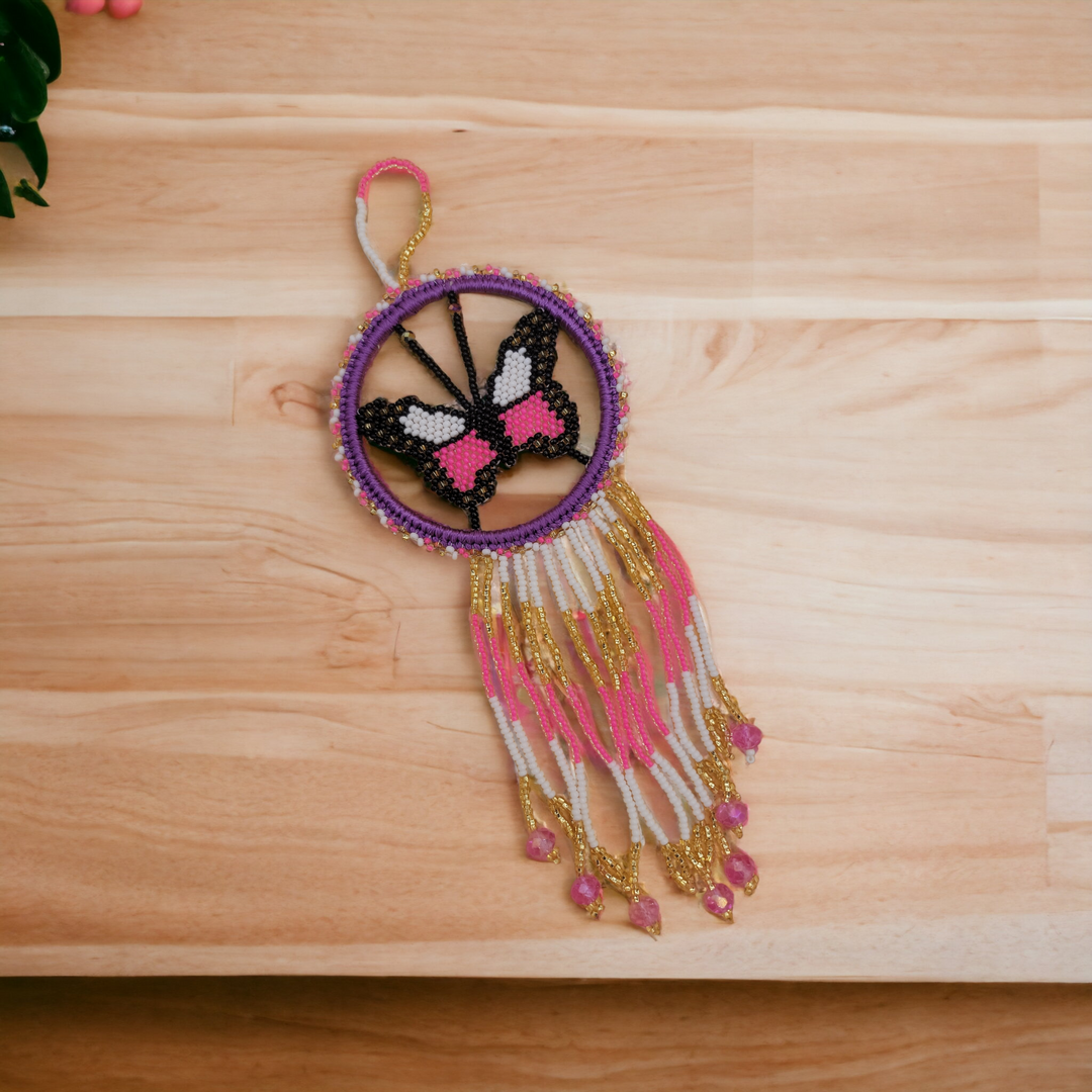 Pink and White Butterfly Dream Catcher