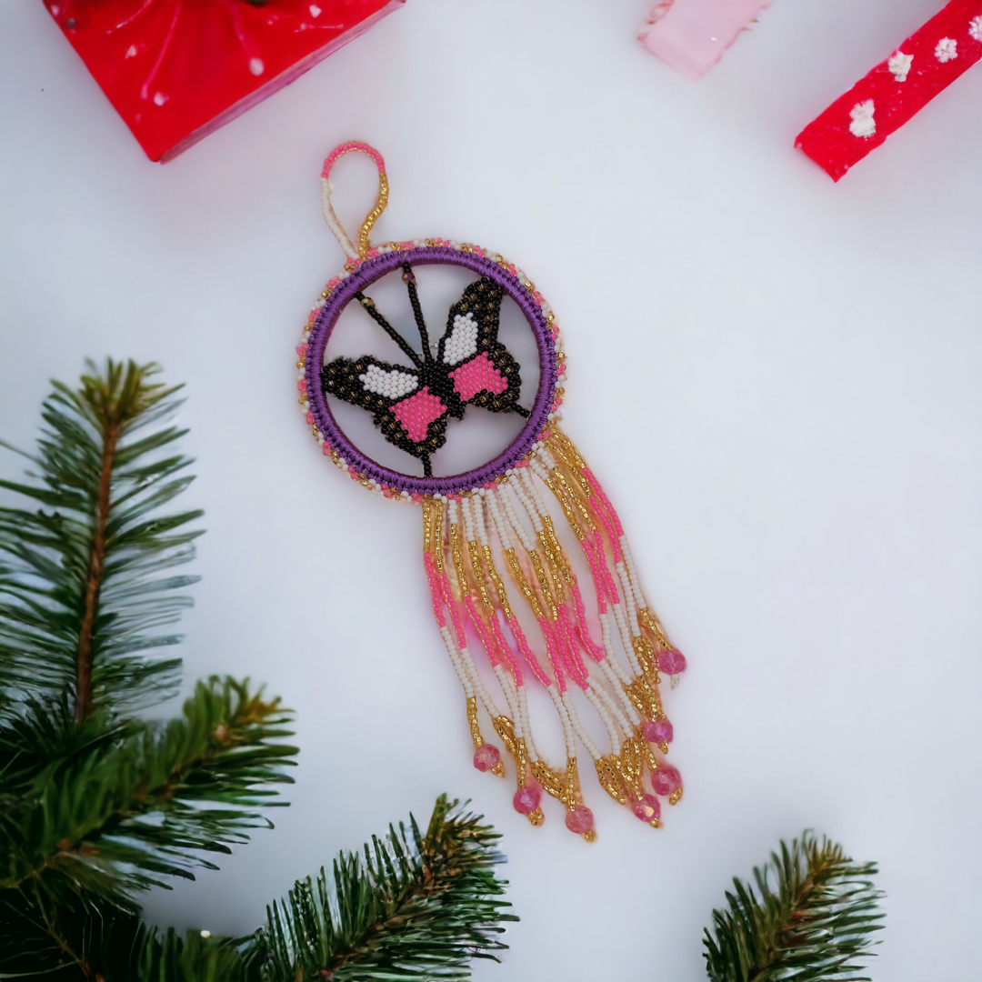 Pink and White Butterfly Dream Catcher