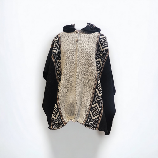 Men's indigenous Black and White fair trade poncho