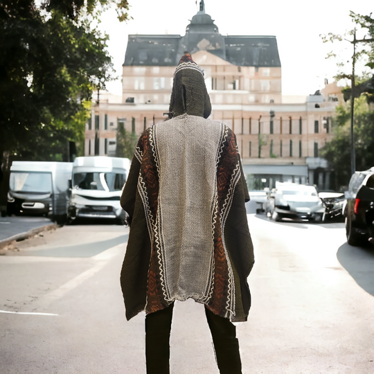 Mens Indigenous Grey and Brown fair trade poncho