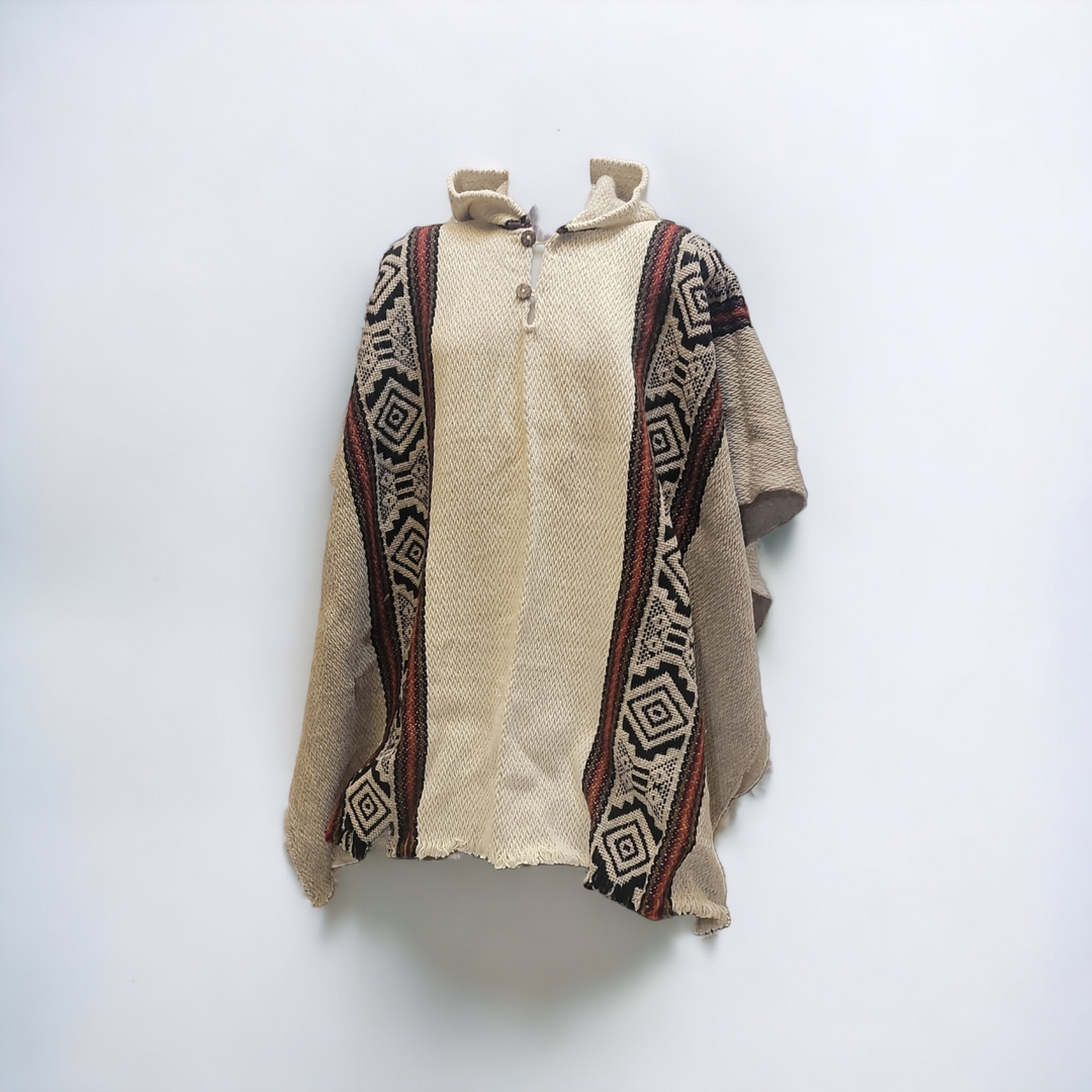 Mens Indigenous White and Grey fair trade poncho