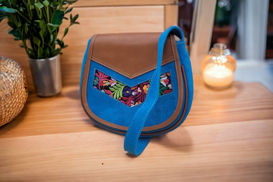 Blue arrow  Leather Embroidery  Crossbody Purse ( 8X7 INCH)