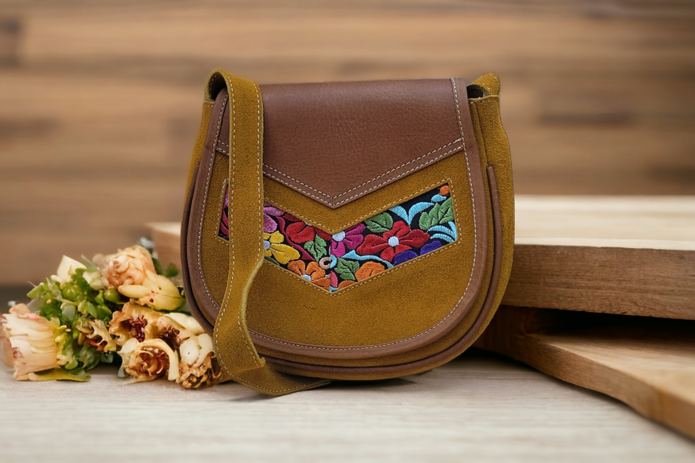 Camel arrow  Leather Embroidery  Crossbody Purse ( 8X7 INCH)