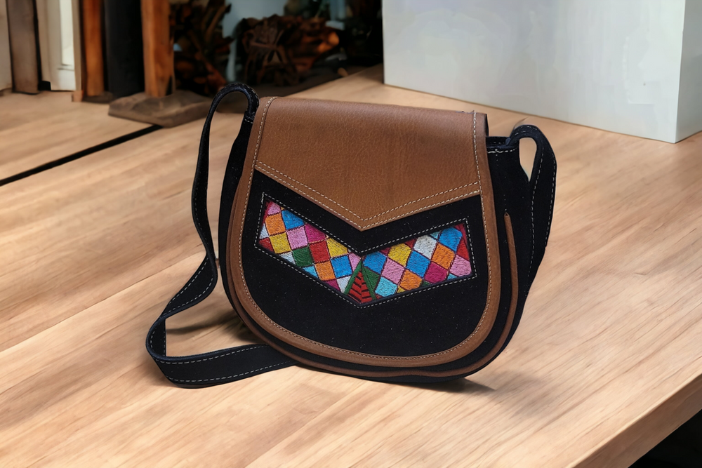 Black arrow  Leather Embroidery  Crossbody Purse ( 8X7 INCH)