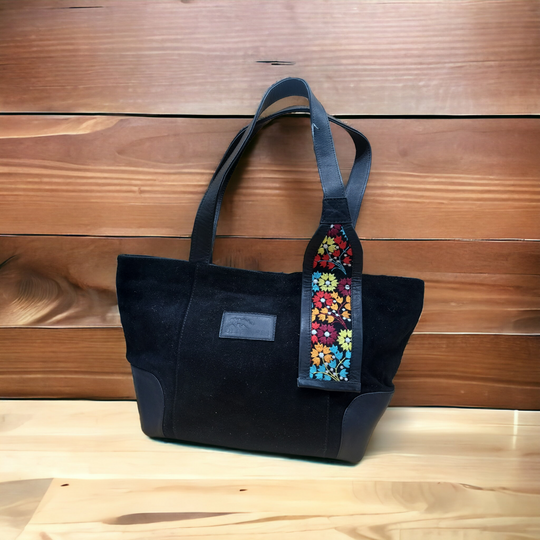 Black Leather embroidery bag