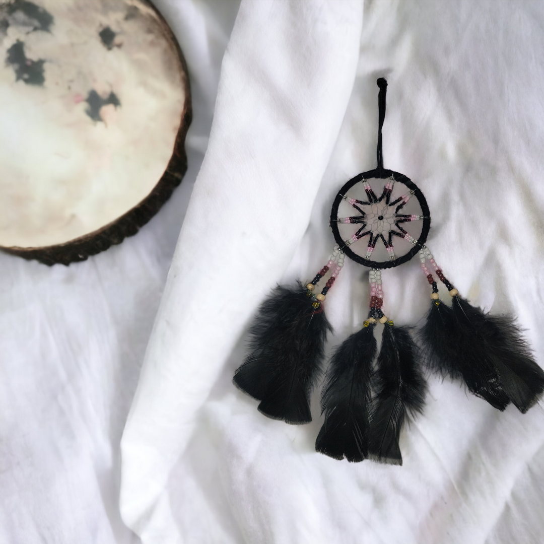 Handmade Black Dreamcatcher with Black Feathers