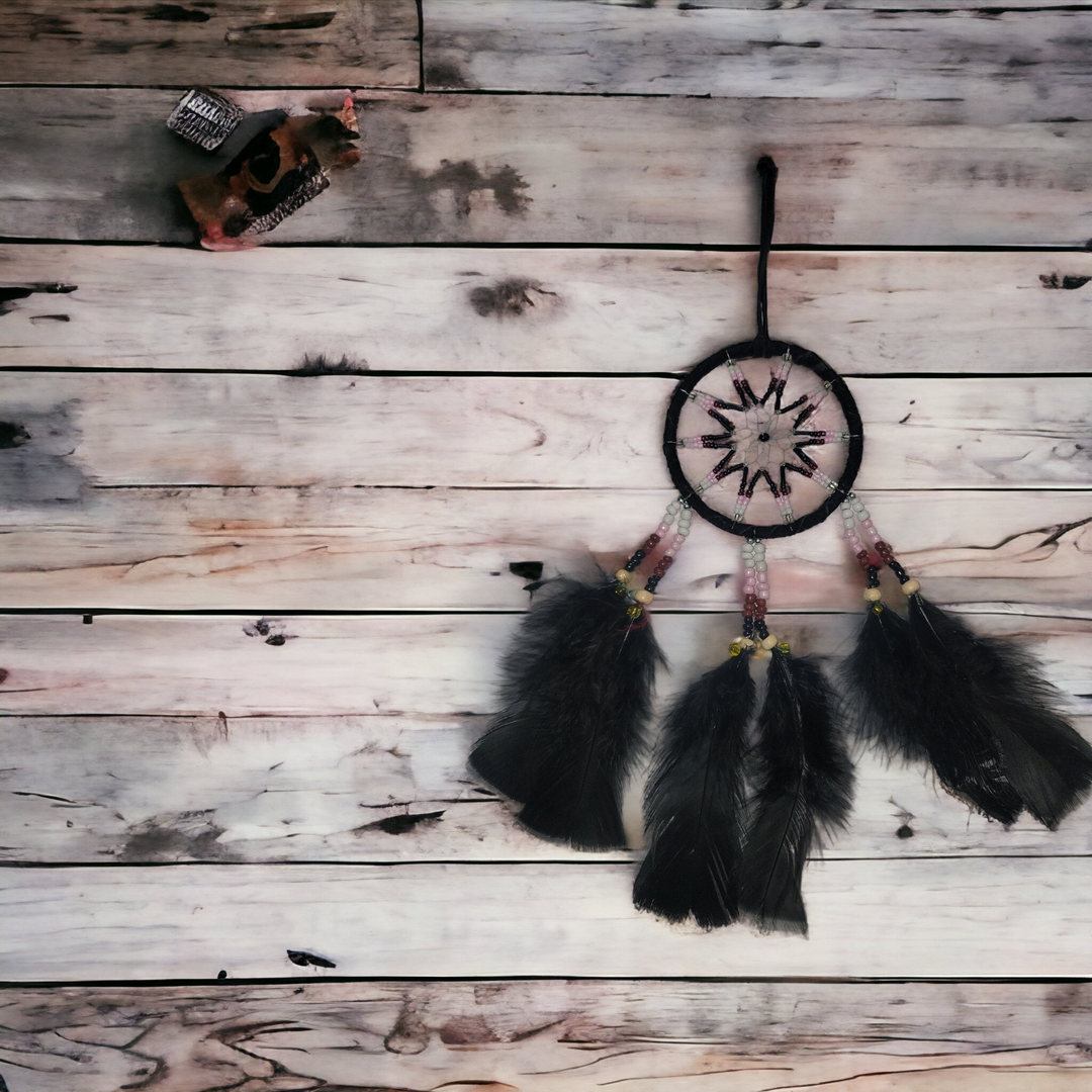 Handmade Black Dreamcatcher with Black Feathers