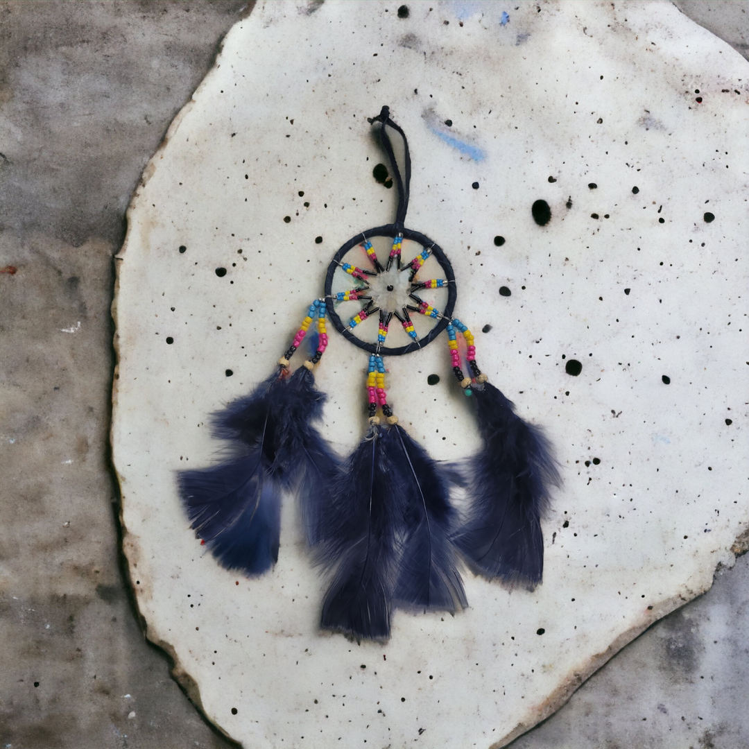 Handmade Blue Beaded Dreamcatcher with Blue Feathers