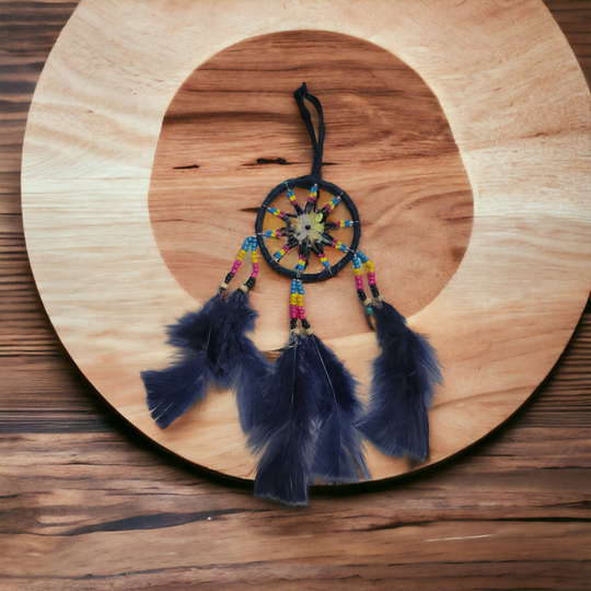 Handmade Blue Beaded Dreamcatcher with Blue Feathers