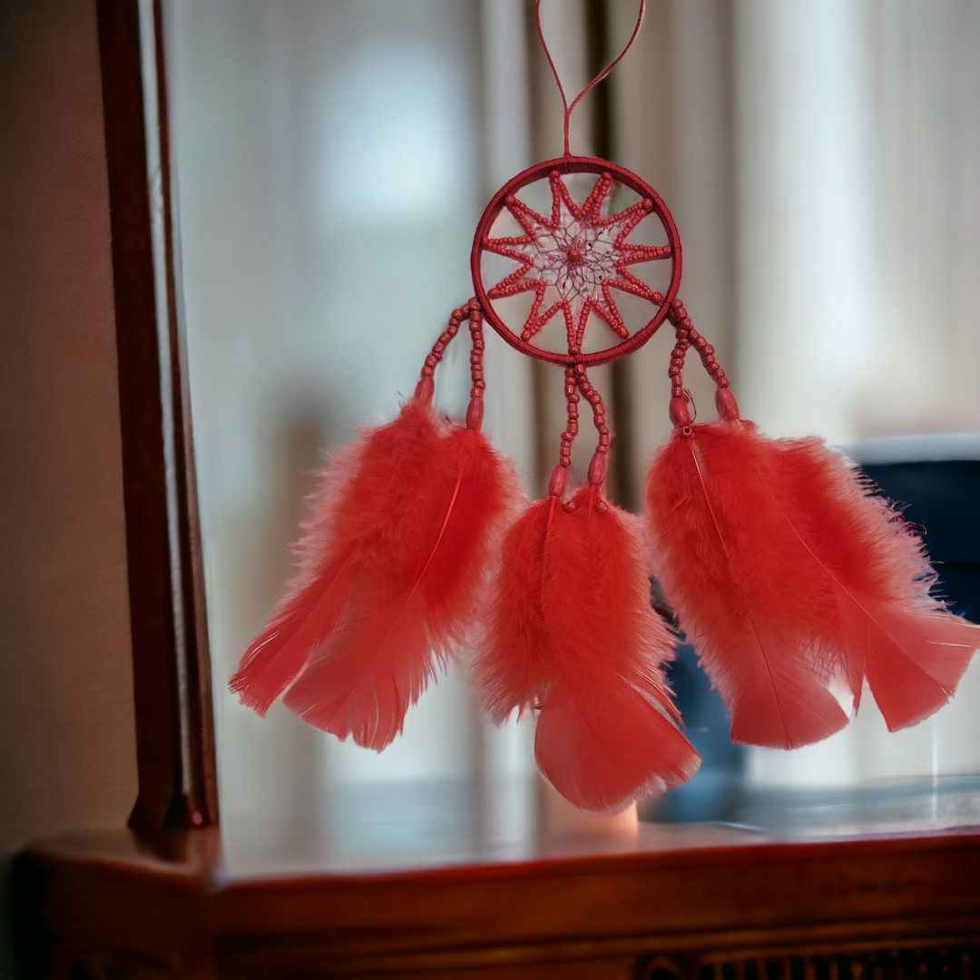 Handmade Red Dreamcatcher with Red Feathers