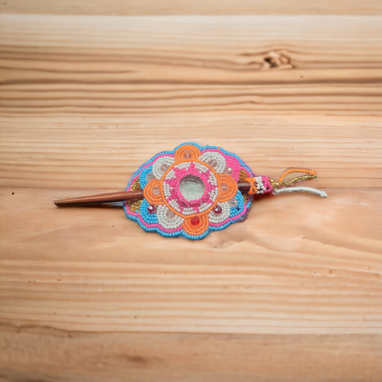 Native American Style  Barrette Orange and Blue accent