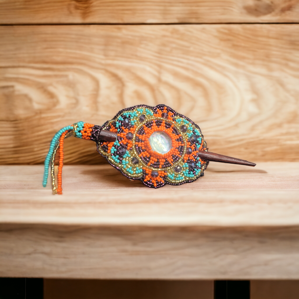 Native American Style  Barrette Turquoise and Purple accent