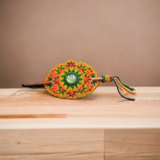 Native American Style  Barrette Orange and Green accent