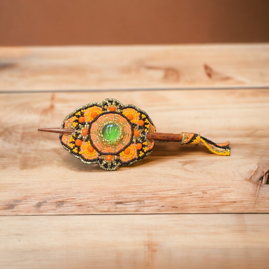 Native American Style  Barrette Orange and Black accent