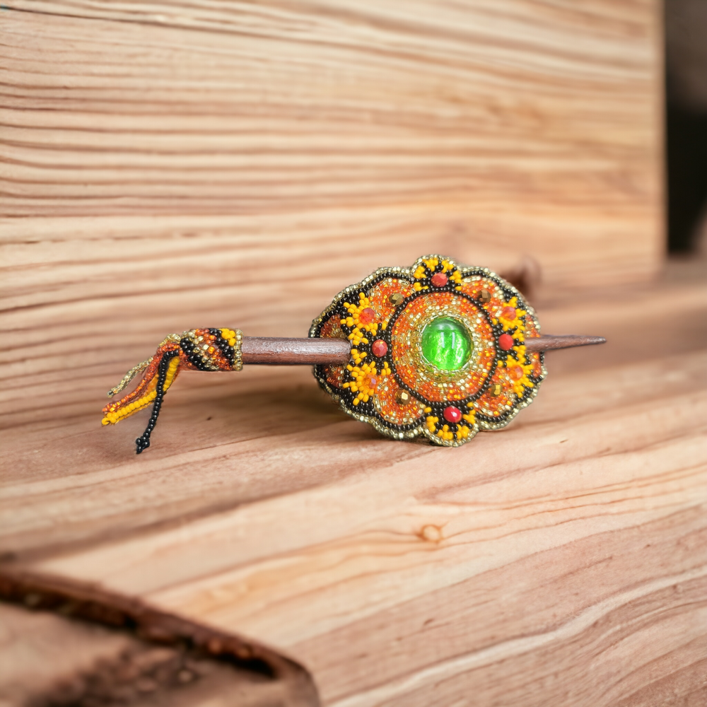 Native American Style  Barrette Orange and Black accent