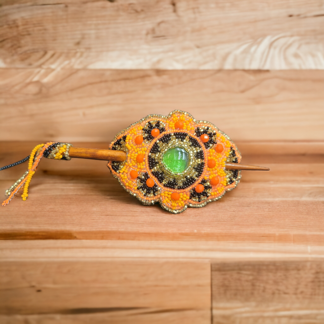 Native American Style  Barrette Orange and Black accent