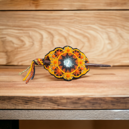 Native American Style  Barrette Orange and Black accent