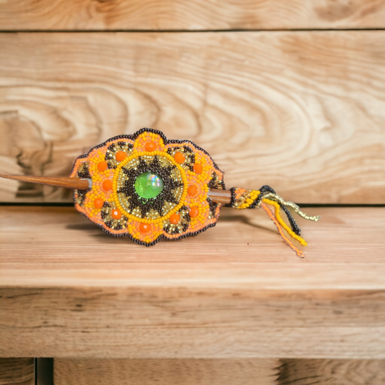 Native American Style  Barrette Orange and Black accent