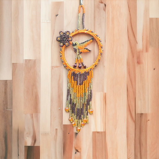 Orange Native Beaded Dreamcatcher