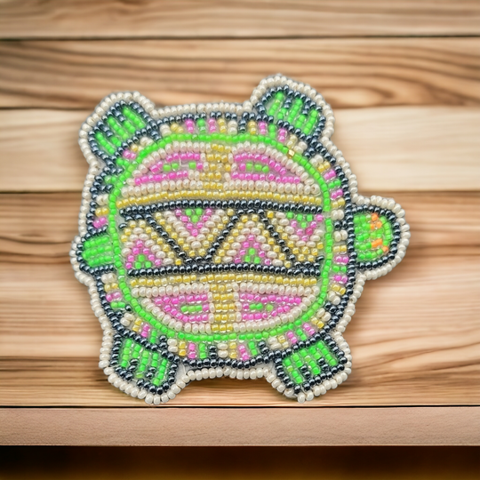 Beaded turtle Barrette pink accent