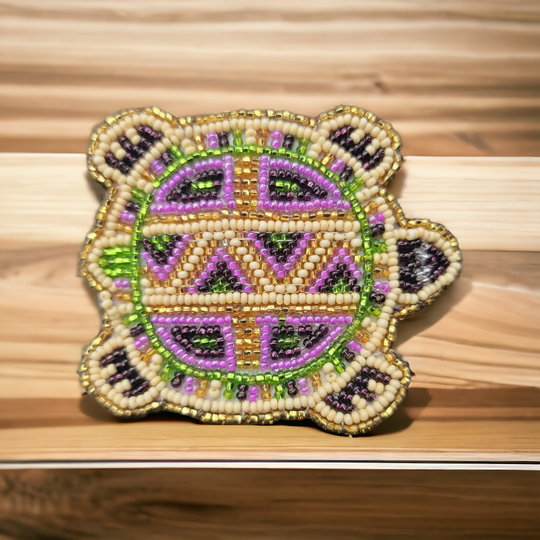 Beaded turtle Barrette pink accent