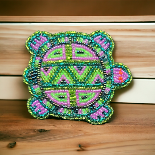 Beaded turtle Barrette pink accent