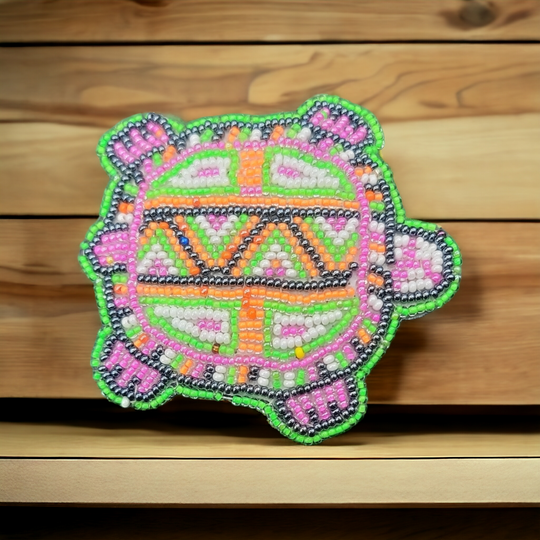 Beaded turtle Barrette orange accent