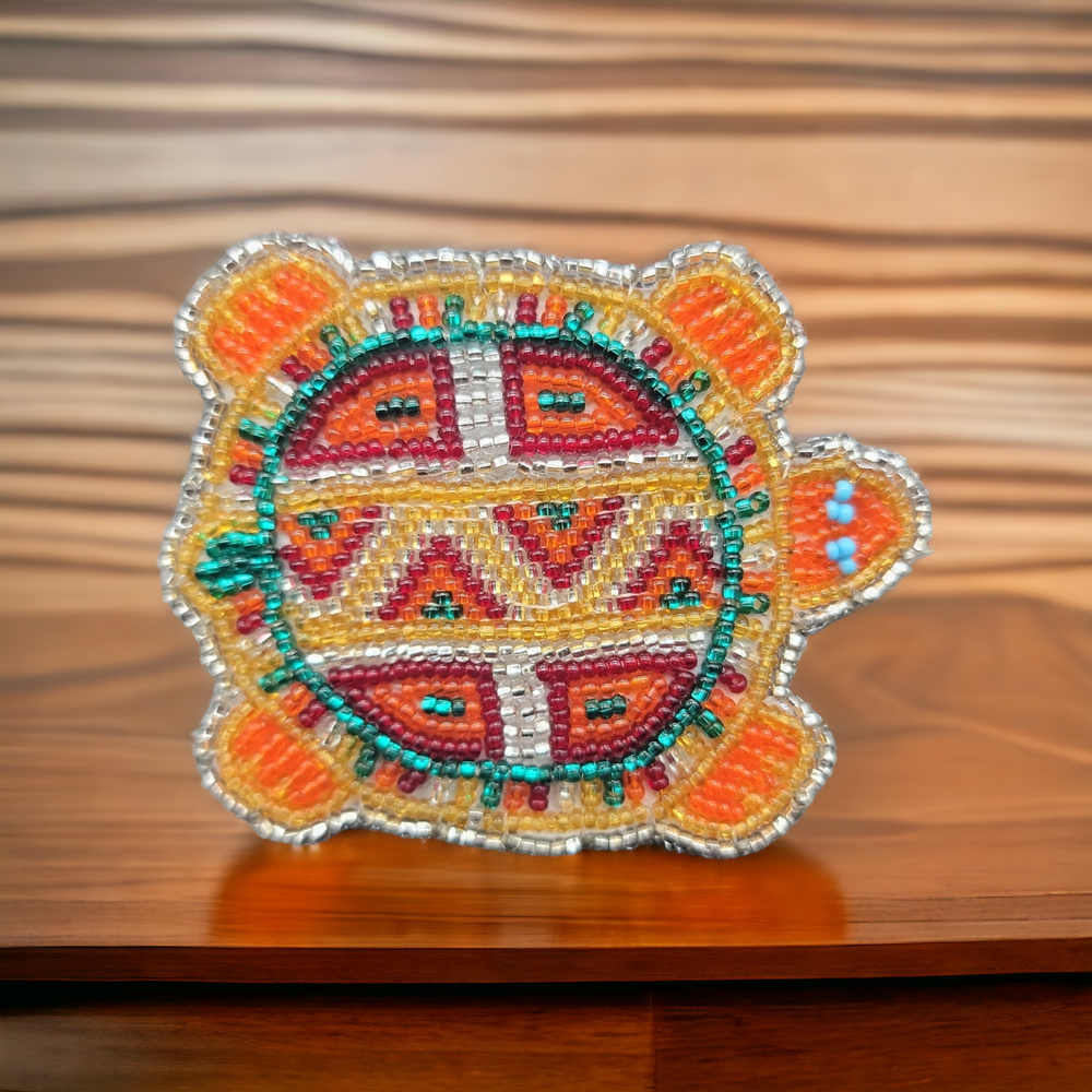 Beaded turtle Barrette orange accent