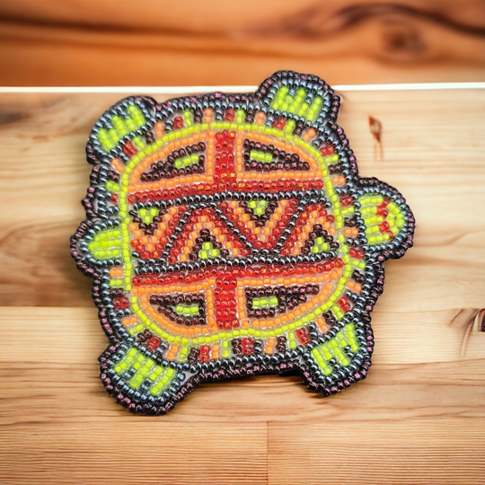 Beaded turtle Barrette orange accent