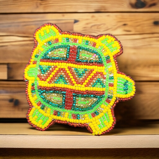 Beaded turtle Barrette Yellow accent