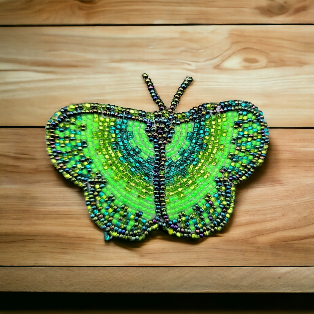 Blue and Green Butterfly Beaded Barrette