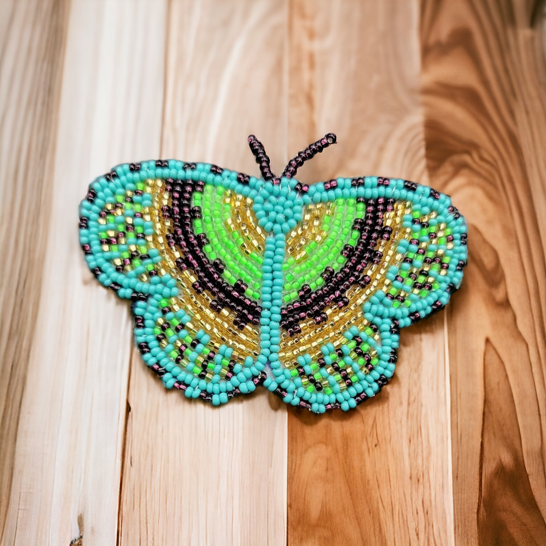 Turquoise and Green Butterfly Beaded Barrette