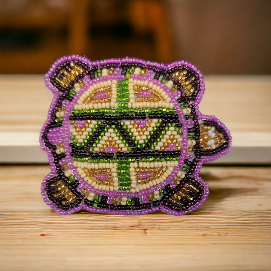 Beaded turtle Barrette Purple accent