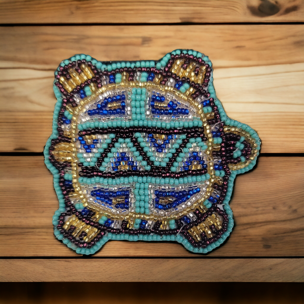 Beaded turtle Barrette Blue accent